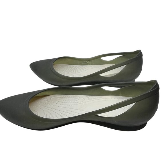 CROCS WOMEN’S BLACK POINTED TOE FLATS W7 MATTE RUBBER COMFORT BALLET SHOES - Picture 8 of 16